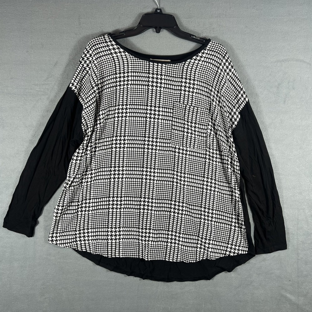 Michael Kors Women's 2X Plus Black‎ White Houndstooth Dolman Sleeve Tunic Top